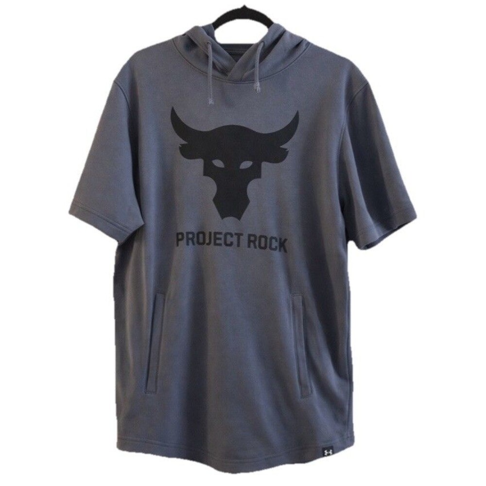 Under Armour Project Rock Short Sleeve Hoodie Men's Medium Bull Gym Training